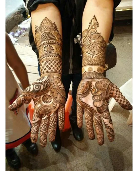 Ethnic Motif Using Plait Stylish Full Hand Mehndi Design